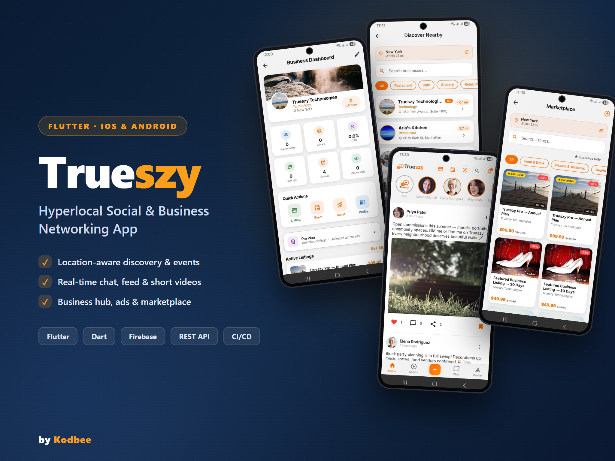 Trueszy - Hyperlocal Social & Business App